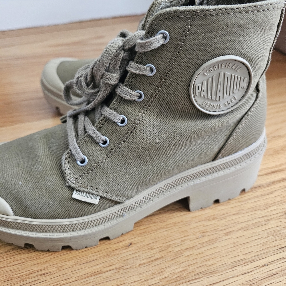 Palladium Olive Colored Canvas Ankle Boots. Size US 7